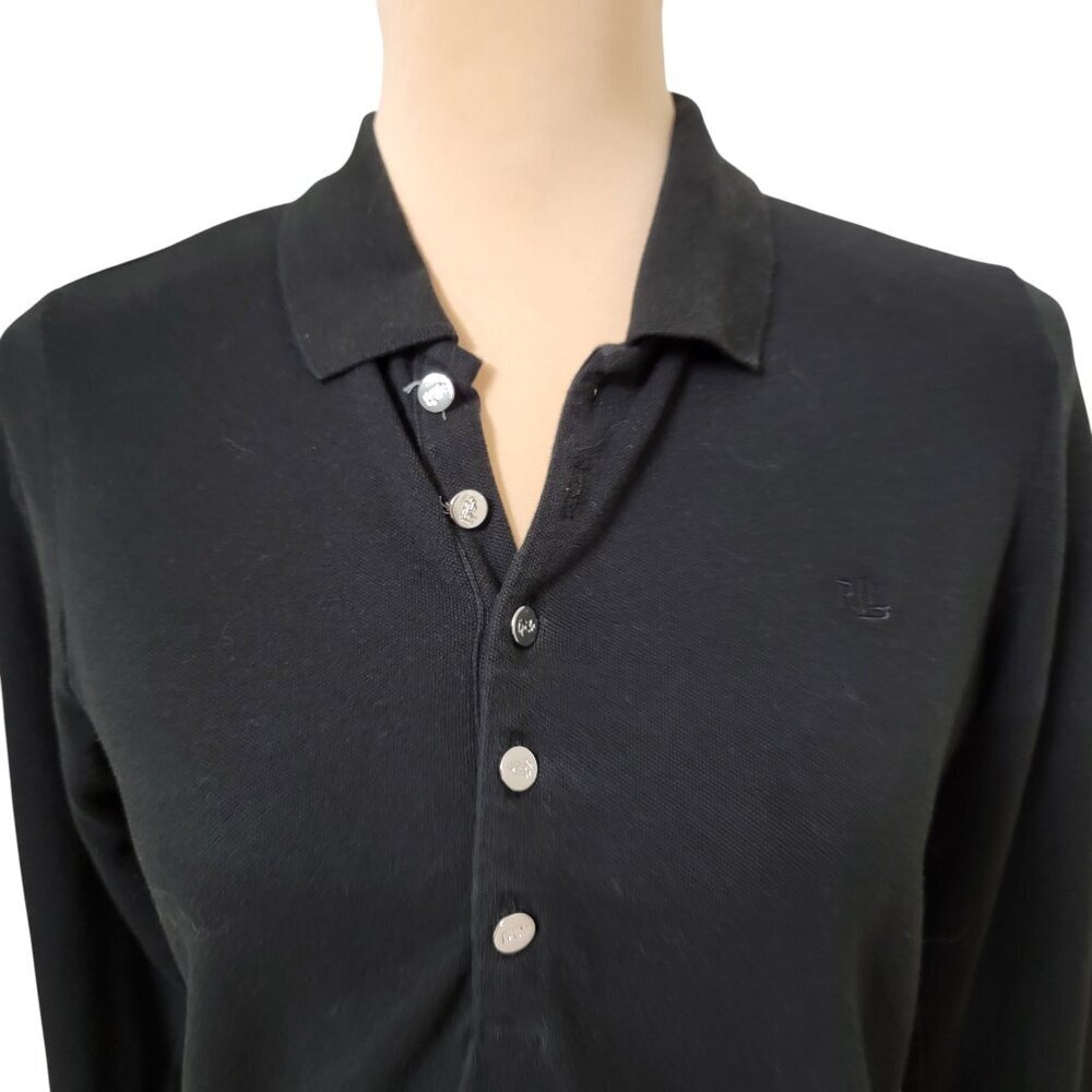 Lauren Ralph Lauren Size M Black 3/4 Sleeve Polo Shirt, Gently Used Condition - Picture 2 of 12